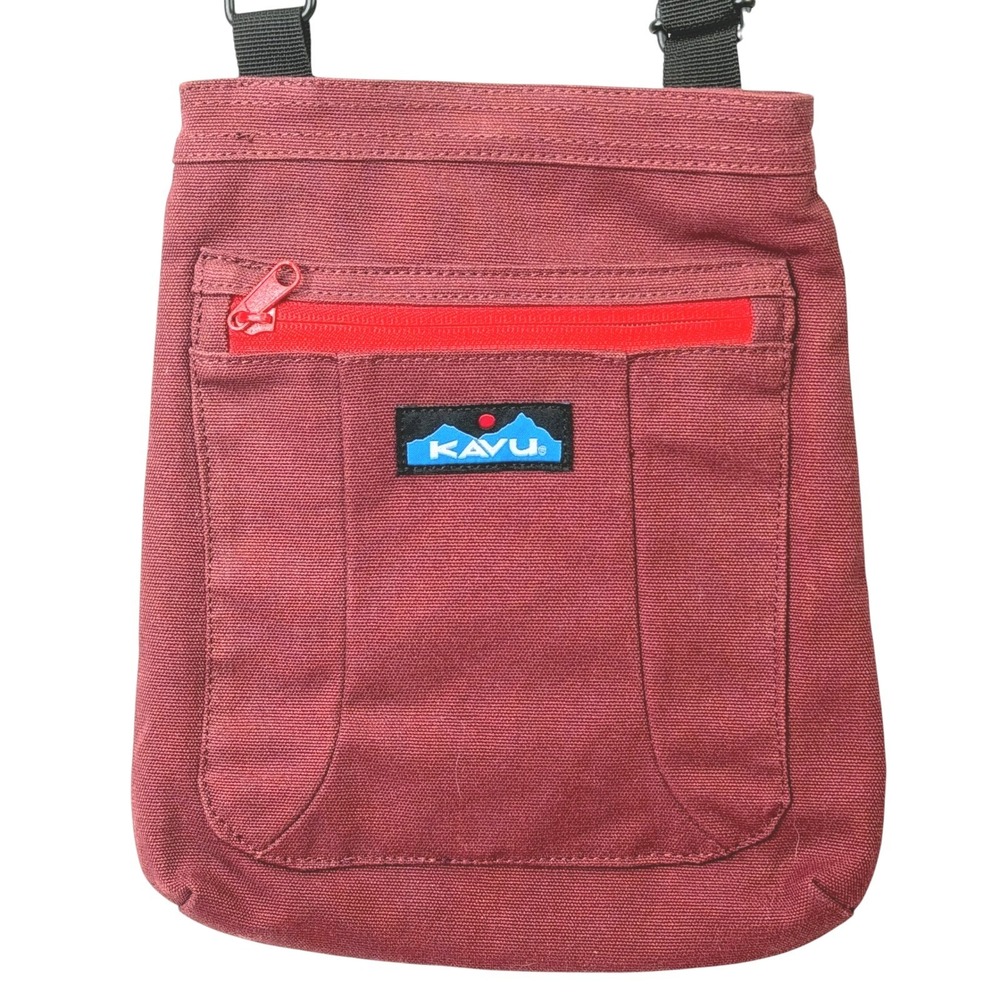 KAVU Keeper Crossbody Bag Maroon Small Canvas Rope Strap Gorpcore Hiking Pouch